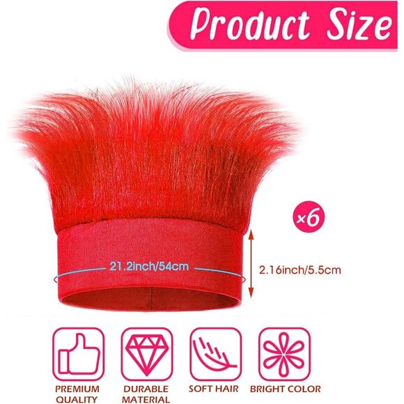 6Pcs Hairy Headbands Flowy Troll Crazy Hair & Stickers Spirit Week Costume main image 4